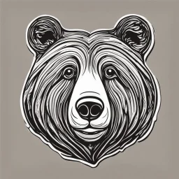 funny bear head from profile, simplified sketch 70's cartoon style, monochromatic outline stamp, low detail and strong contrast