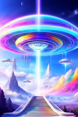 Ufos rainbow, futuriste ultra moderne,stairway to heaven,crystal very beautiful city