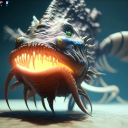 fluid ink angler fish creature, unreal engine 5, 8k resolution, photorealistic, ultra detailed