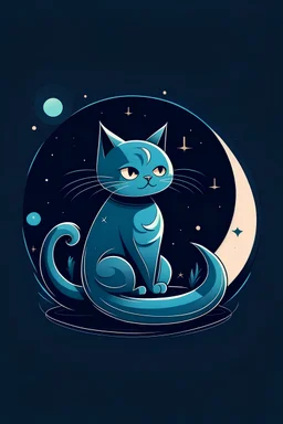 "Design a whimsical AI painting logo featuring a mischievous cat on a moonlit night. The cat, in a playful pose, should be portrayed in a humorous style, with exaggerated features or comical expressions. Capture the essence of feline fun under the gentle glow of the moon."