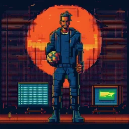 A pixel art cyberpunk version of the best football predictor master pundit master