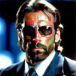 muscular Hans Gruber from the movie Die Hard, dark sunglasses