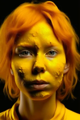 Girl face with yellow rubber effect in all face with orange sponge hair