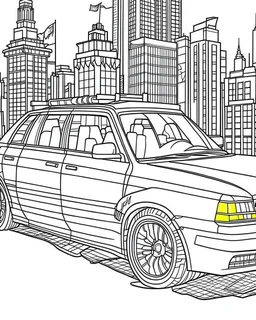 New York City taxi coloring page, full body (((((white background))))), only use an outline., real style, line art, white color, clean line art, white background, Sketch style.