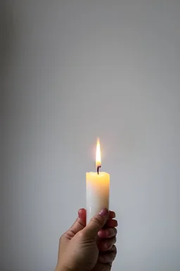 close up photography of female hands holding strong a very long burning wax candle, in a dark room, ambient occlusion, photorealistic