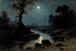 Night, rocks, trees, begginer's landscape, friedrich eckenfelder, and willem maris impressionism paintings