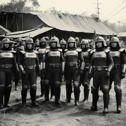 [vintage style noisy scratches glitches, Shot the texture and then rewound the film and double exposed from a 1970 B series movie] the neo amazon brigade raided the last food shipment being sent to the justice fighters camp the only real rival of the neo amazons. with greater control over food supplies they might just be able to force the justice fighters to surrender. justice fighter women would be however given a fair chance to join the amazons ranks if they start seeing things their way