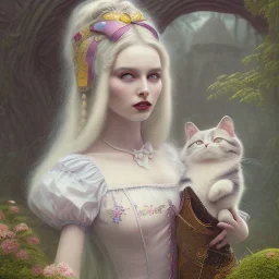 portrait of a goth alice in wonderland with chesire cat, 8k resolution, high-quality, fine-detail, color, intricate, realistic, sharp, crisp, digital art, detailed matte, volumetric lighting, illustration, octane render, brian froud, howard lyon, Anne Dittman, Anne Stokes, Lisa Parker, Selina French