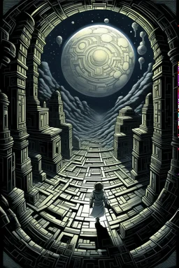 THE MOON HIDDEN SHADOWY beuracracy lost in the temple maze STYLE OF HIROKU OGAI