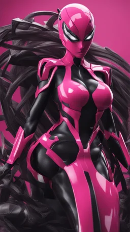 A close picture to Mix between gwenpool and symbiote, symbiote venom with transformers, high details machine, pink and black custom, intricate details, highly detailedin, in dreamshaper finetuned model with dynamic art style witg