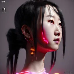 pretty Chinese cyber woman, cold ambient, latex, cables, purpurin, blood, black, gold, piercings, brown, decorative color feathers, circuits, neon style, a lot of led lights, fog, rain, vibrant color, highly detailed, art stations, concept art, smooth, unreal engine 5, god rays, ray tracing, RTX, lumen lighting, ultra detail, volumetric lighting, 3d, finely drawn, high definition, high resolution.