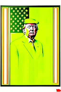 president donald trump in style of shepard fairy obama poster style gold colour stencil with american flag