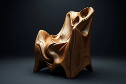 image of a 3d fractal base armichair made of good wood no background