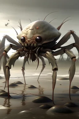 Fantasy Coastal Eyeless Creatures Oddly Turned Into Dangerous Viruses based on crabs simple appearance with wings