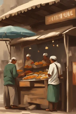 old food stall simple painting