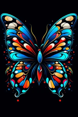 Acrtoon 2d art illustration . Colourful butterfly wears a black glass