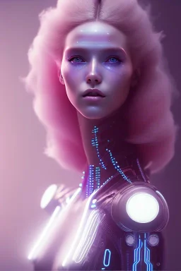 cyberpunk, head, women, portrai, tron sketch of a girl on lined paperA beautiful one nude body of a make up smiling woman blond long hair, alone, high key lighting, volumetric light high details with white stripes and blue eye, smiling with plump pink lips, flowers around, unreal engine petit prince belle fine, profil de trois quart, grand front cosmique, peau bleu cristalline, yeux bleu, perle sur le front long cheveux blond et rose etoilé, cristaux sur le corps, collier de grande princesse, l