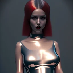  A beautiful portrait of a fully clothed curvy feminine young hot pale goth cutie wearing an elaborate modest shiny tight red-silver latex-nylon-leather striped neck-high gown, cgsociety, photorealistic, 16k, smooth, sharp focus, trending on ArtStation, volumetric lighting, worksafe, sublime-comforting-intriuging ambience, thick hips-breasts and thin waist digital art by Eugene de Blaas and Ross Tran, vibrant color scheme, highly detailed, in the style of romanticism, cinematic, artstation best