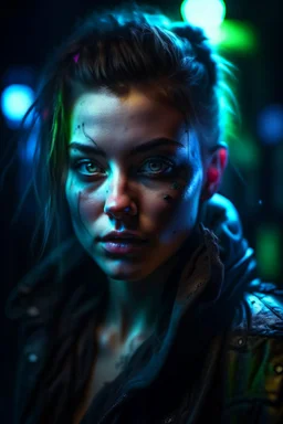 hyper real oil painting of cyberpunk Malkavian vampire portrait with clear blue-green eyes in spotlight feeling in control, zeiss prime lens, bokeh like f/0.8, tilt-shift lens 8k, high detail, smooth render, down-light, unreal engine, prize winning