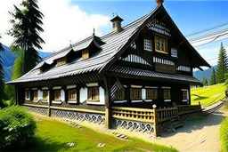 schita cu tema casa taraneasca din Bucovina , incadrata bine in rama , hasurat cu linii fine , cu mare acuratete si contrast , stil gravura pe metal