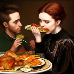 A woman eating a meal with her boyfriend