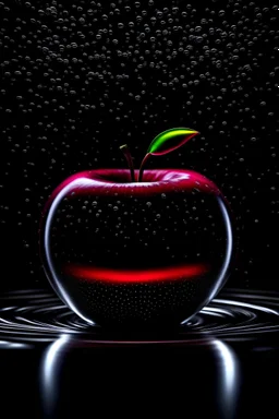 3D HDR Image Prompt Visualizing a glass Apple **Ultra Polished Image Resolution:** for A translucent bio-luminous red glass apple, thrown into the water, when the piece of apple sinks into the water, splashes of syrup are visible (water splash effect), black background. slow motion effects, long exposure, realistic photo, 32K, - **Ultra Polished Image Resolution:** - Ultra high definition 32k ultra resolution for maximum clarity and detail. - **Style:**