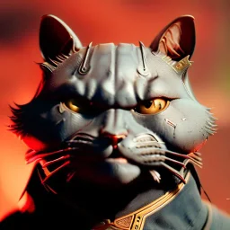 Character design, anthropomorphic cat dressed as a Shaolin, dark, evil, furious, epic, intricate details, finely detailed armor, silver, golden