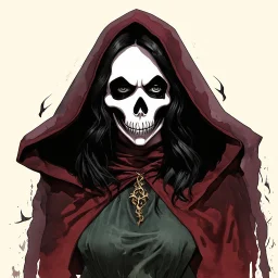 dnd, fantasy, watercolour, portrait, illustration, female, face, cultist, grim, dark, ruthless, merciless