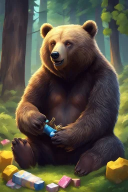 Bear eating honig and is in a wald and play fortnite and polar lichter