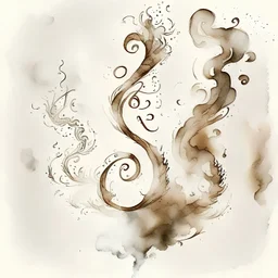 Create a sketch-like watercolour style composition of swirling smoke forming intricate patterns, representing the allure and excitement of the initial stages of hash enjoyment.