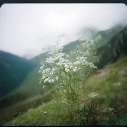 Dusty Miller foliage in the mountains, polaroid