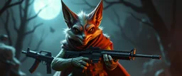 fox goblin gremlin holding uzis