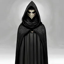 illustration {concept of art of a cloak made from black woolen fabric in a fantasy setting centered on a white background. the cloak is for a male and comes with a bandana mask and has a simple design} digital art, semi-realistic,