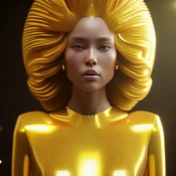 beautiful cosmic golden woman, long hair, nice smiling, magic glamour make up, delicate colors, beautiful glamour galactic golden dress, ultra sharp focus, 8k, unreal engine 5, extremely sharp detail, light effect, soft light atmosphere of a spaceship, smooth, full of details, face in front, complete vision of body