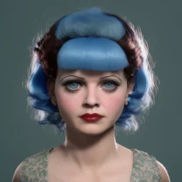 Clara bow with blue hair, big brown eyes, flowers