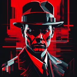 Black and red portrait of a Detective, constructivist glitch art, movie illustration, elegant