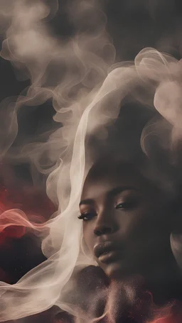 beautiful black women in red Smokey ethereal, heavenly background