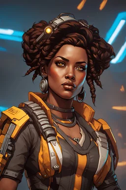 Amara from Borderlands 3 as an Apex Legends character digital illustration portrait design by, Mark Brooks and Brad Kunkle detailed, gorgeous lighting, wide angle action dynamic portrait