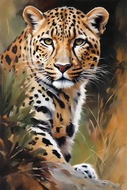 ultra detailed portrait painting of a leopard, in Brent Heighton style, painted by Brent Heighton
