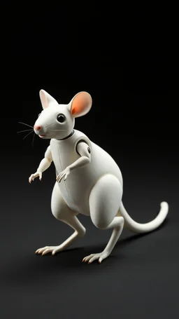 full figure white mouse as a kangaroo jump robot, black background