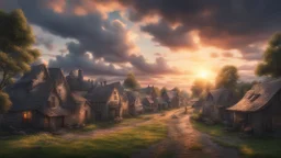 Hyper Realistic village cloudy sunset