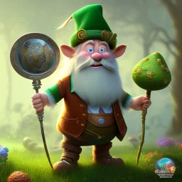 Ultra detailed fullbody of mystic leprechaun with and shamrock,old,fat,orange hair,extremely detailed digital,painting, extremely detailed face ,perfectly centered image, perfect composition, rim light, beautiful lighting,masterpiece,8k, stunning scene, raytracing, anatomically correct,, in the style of Dysney and Pixar,smile