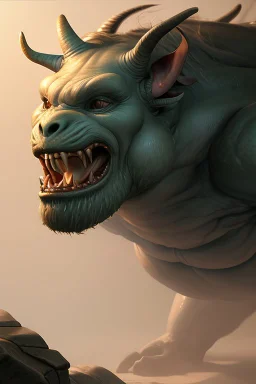 Ogre Manticore hybrid, highly detailed, art stations, concept art, smooth, unreal engine 5, god rays, ray tracing, RTX, lumen lighting, ultra detail, volumetric lighting, 3d, finely drawn, high definition, high resolution, gradient background