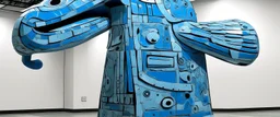 A cyan wind elemental crane painted by Jean Dubuffet