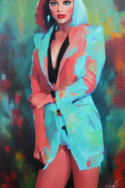 Full body portrait, painting, medium shot lady Raypunk