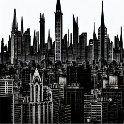 Skyline,Gotham city,Neogothic and NeoFascist and Neoclassical architecture