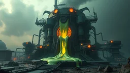 a surreal nuclear reactor oozing a gelatinous substance, highly detailed, sci-fi, eerie lighting, glowing elements, intricate design, dystopian atmosphere, digital art, masterpiece by H.R. Giger and Simon Stålenhag, cinematic, 8k resolution