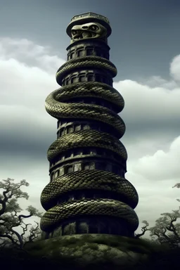 A snake higher than a tower.