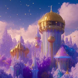 blue gold and violet landscape with multicolored crystals falling from the sky, full of details, smooth, bright sunshine，soft light atmosphere, light effect，vaporwave colorful, concept art, smooth, extremely sharp detail, finely tuned detail, ultra high definition, 8 k, unreal engine 5, ultra sharp focus