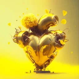 golden human robot electric heart with tree wings